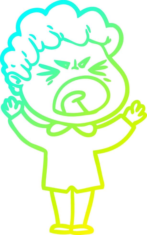 cold gradient line drawing cartoon furious man vector