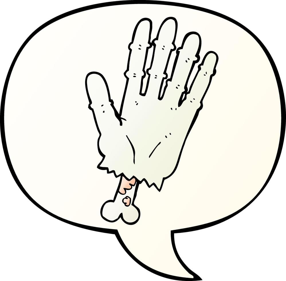 cartoon zombie hand and speech bubble in smooth gradient style vector