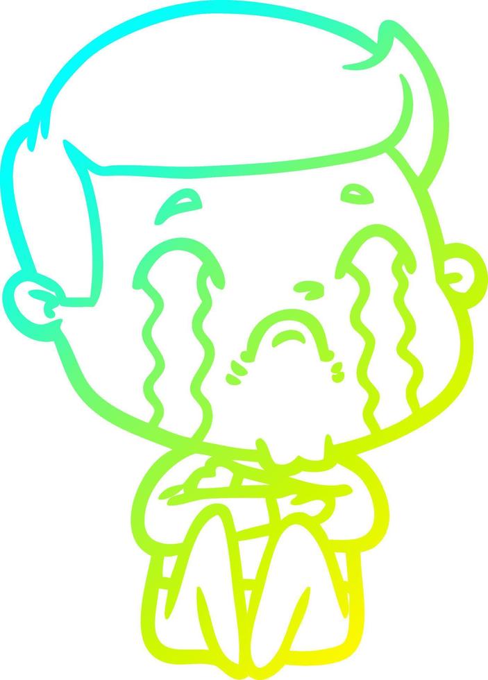 cold gradient line drawing cartoon man crying vector