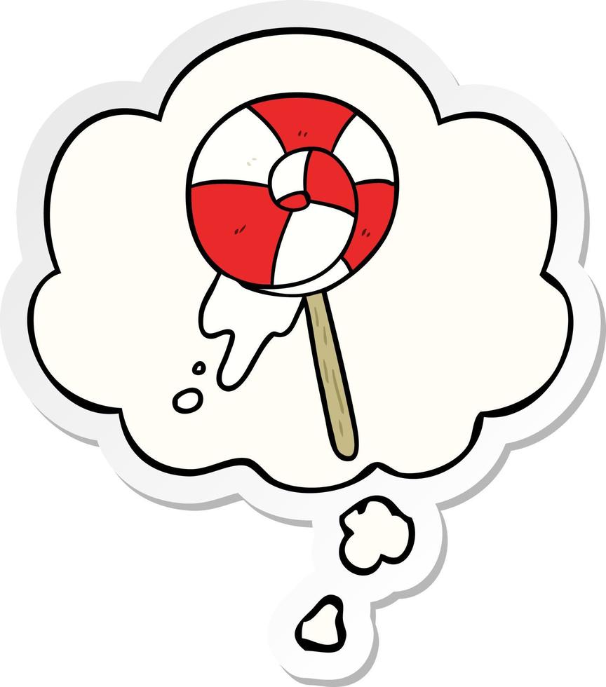 cartoon lollipop and thought bubble as a printed sticker vector