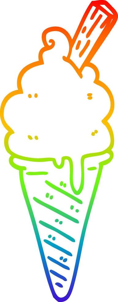 rainbow gradient line drawing cartoon ice cream vector