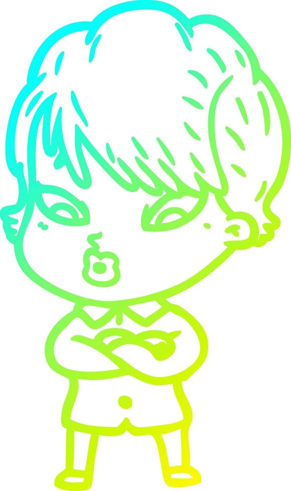 cold gradient line drawing cartoon woman vector