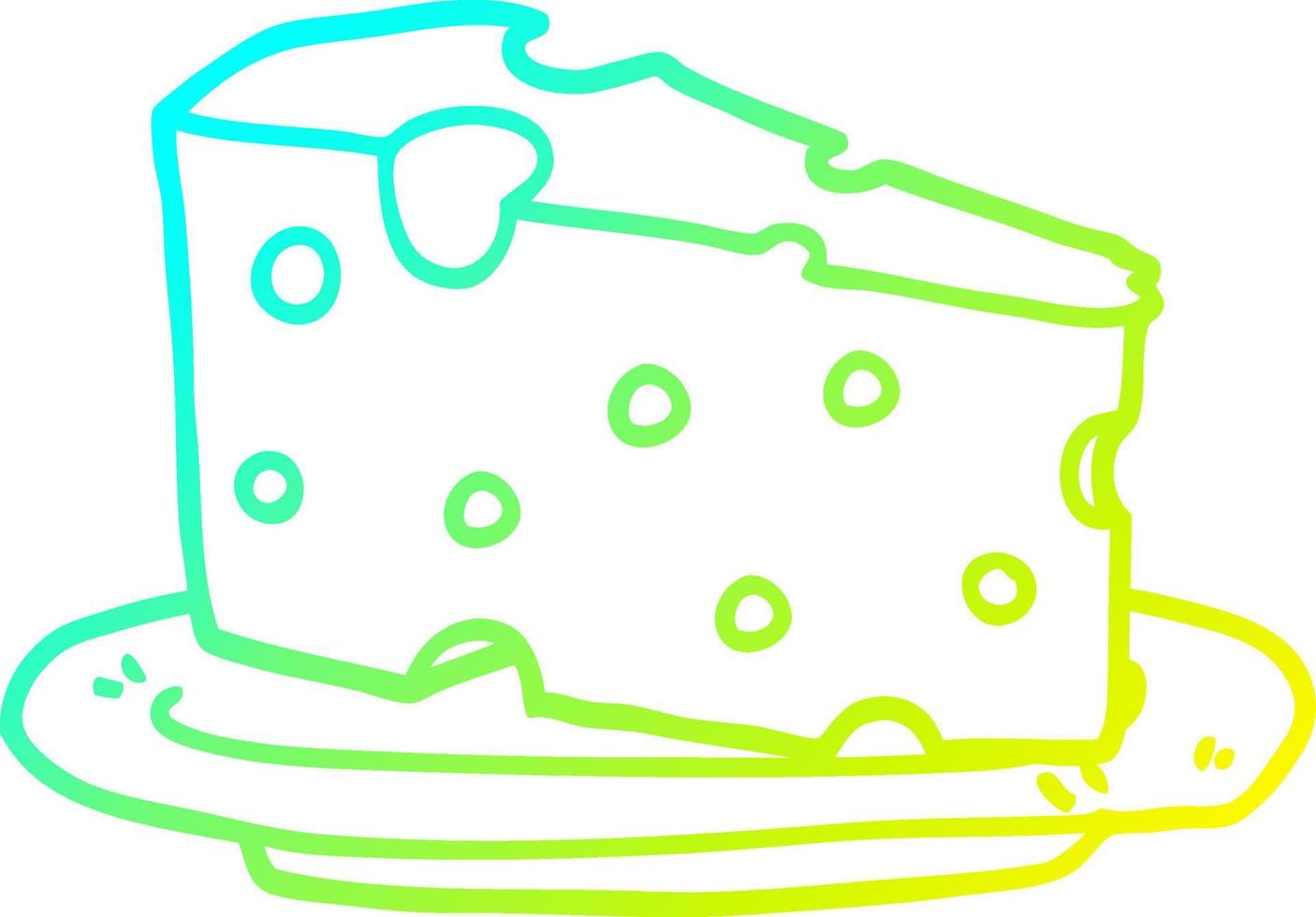 cold gradient line drawing cartoon cheese on plate vector