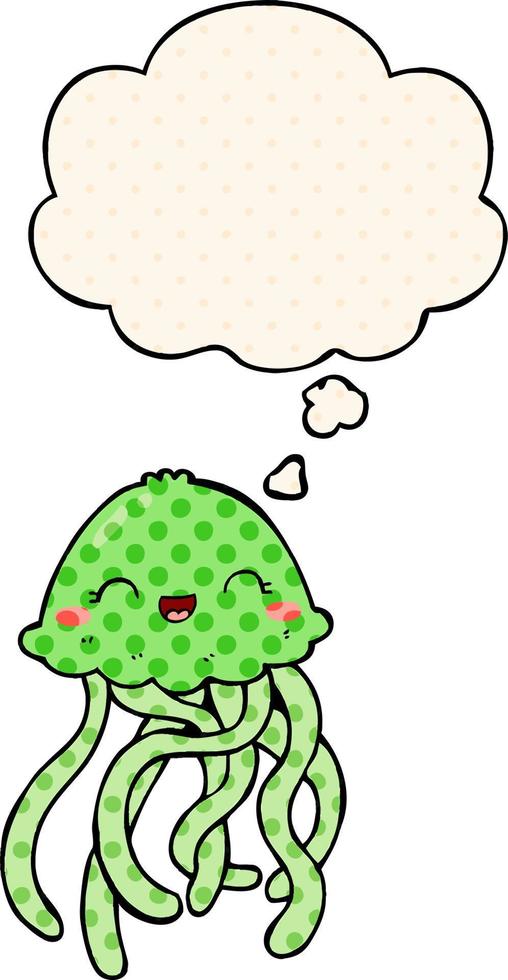 cute cartoon jellyfish and thought bubble in comic book style vector