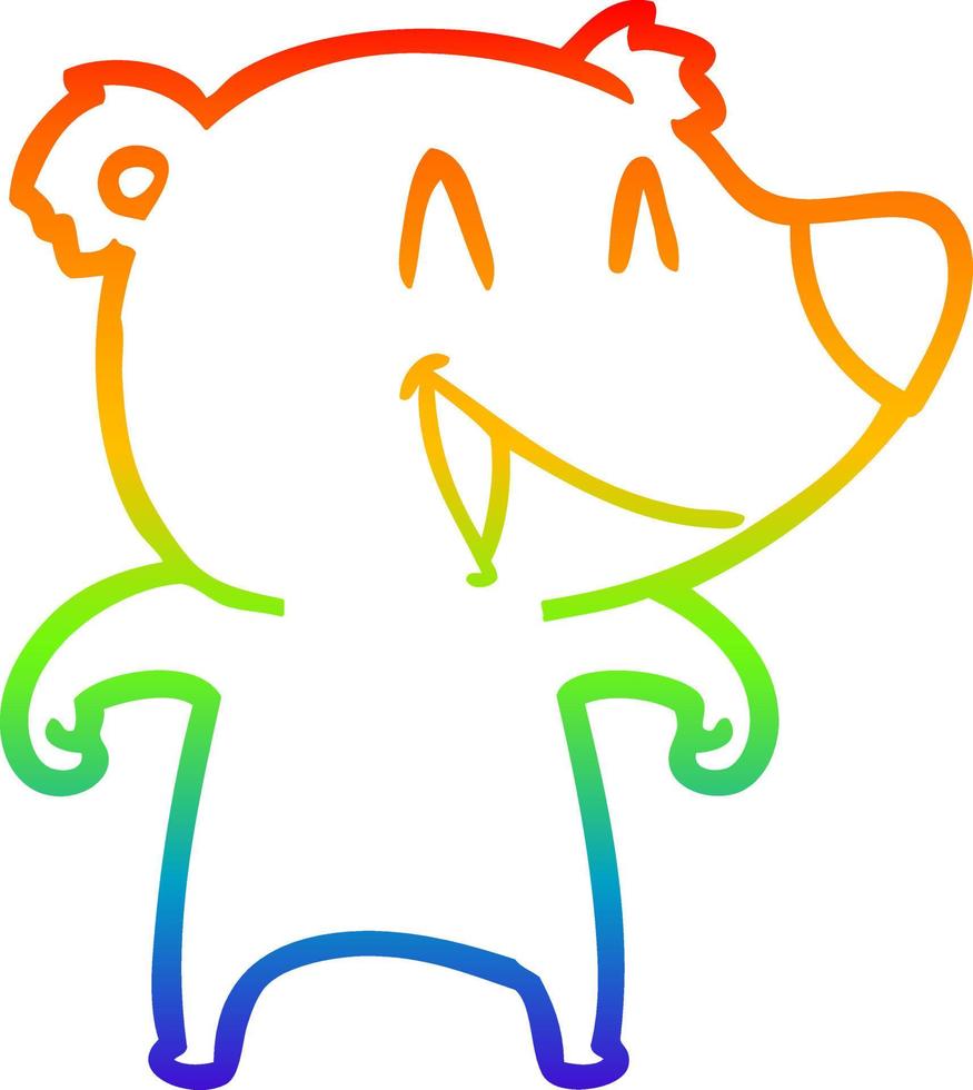 dibujo de línea de gradiente de arco iris dibujos animados de oso riendo vector