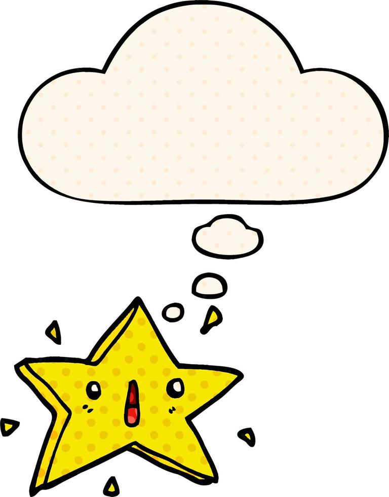 cute cartoon star and thought bubble in comic book style vector