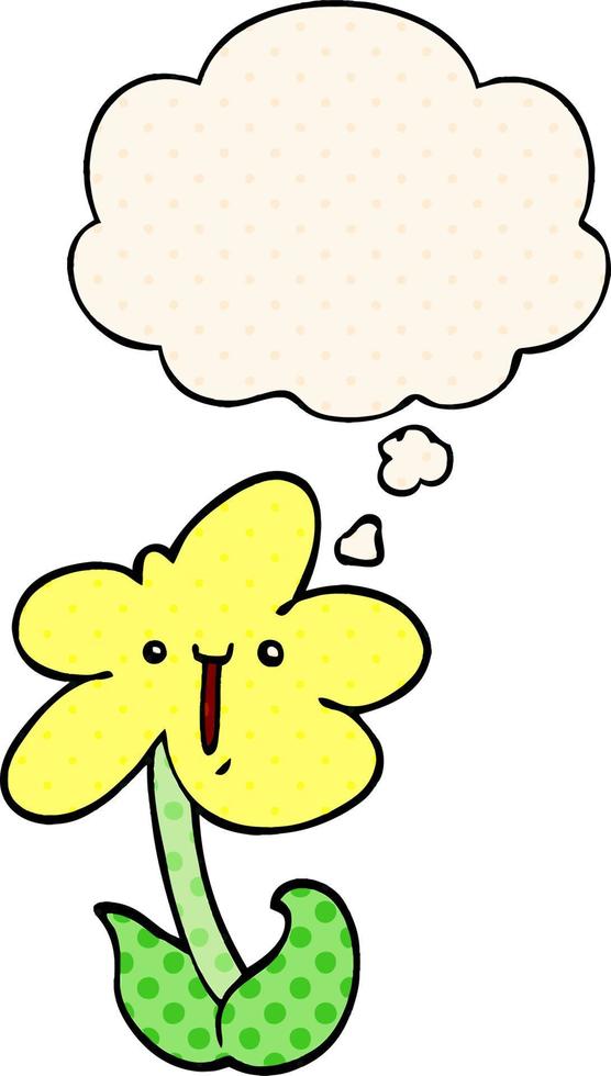 cartoon flower and thought bubble in comic book style vector