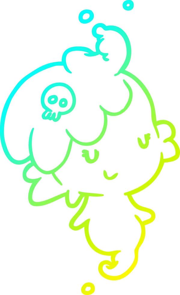 cold gradient line drawing cute cartoon ghost girl vector