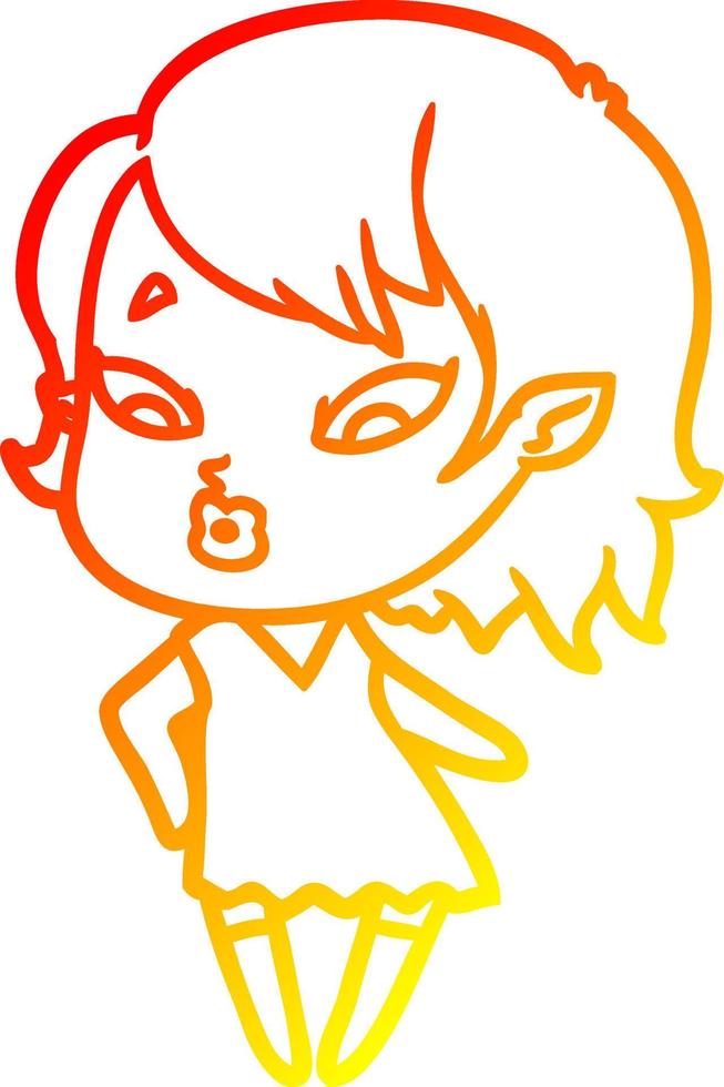 warm gradient line drawing cute cartoon vampire girl vector