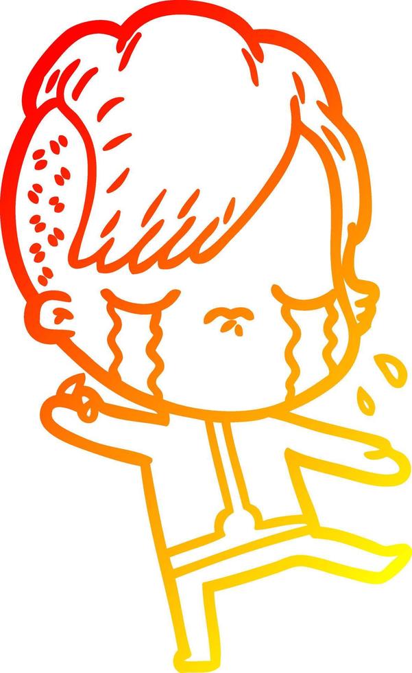 warm gradient line drawing cartoon crying girl wearing space clothes vector