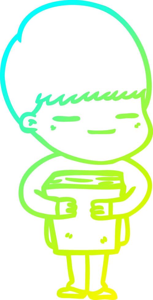cold gradient line drawing cartoon smug boy vector