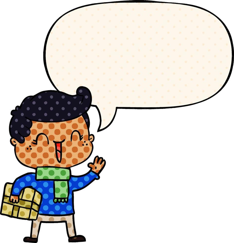 cartoon laughing boy and speech bubble in comic book style vector