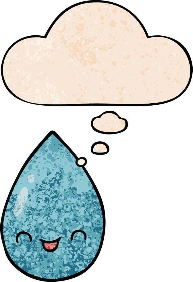 cartoon cute raindrop and thought bubble in grunge texture pattern style vector