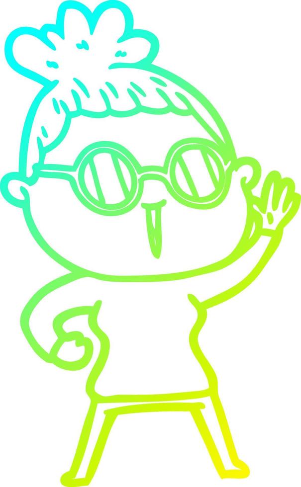 cold gradient line drawing cartoon woman wearing spectacles vector