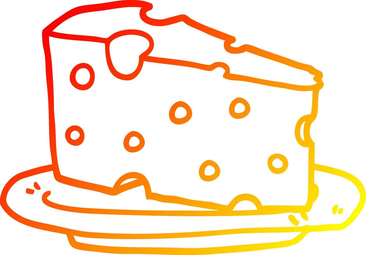 warm gradient line drawing cartoon cheese on plate vector