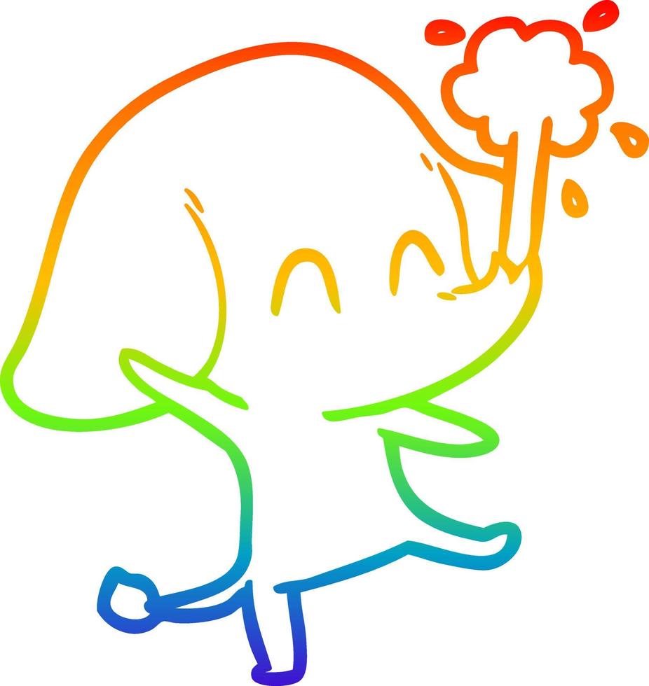 dibujo de línea de gradiente de arco iris lindo elefante de dibujos animados arrojando agua vector