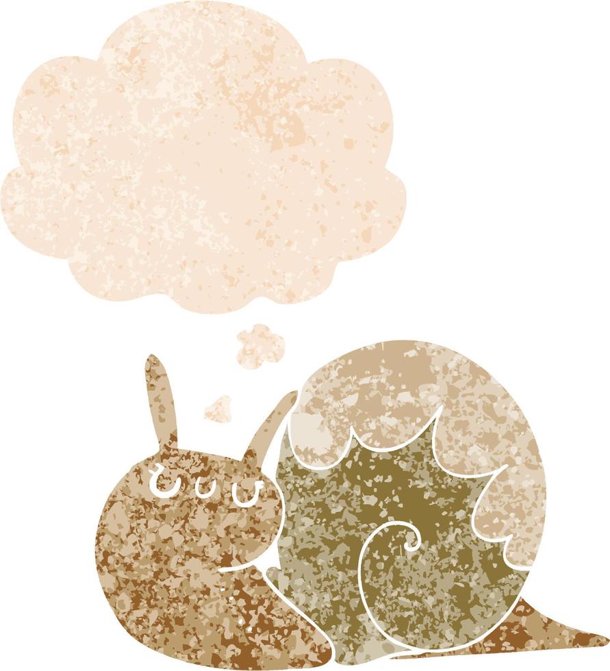 cute cartoon snail and thought bubble in retro textured style vector