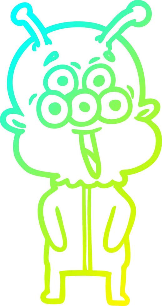 cold gradient line drawing happy cartoon alien vector