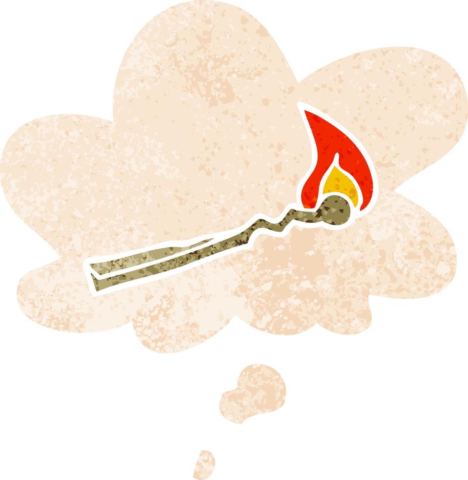 cartoon burning match and thought bubble in retro textured style vector