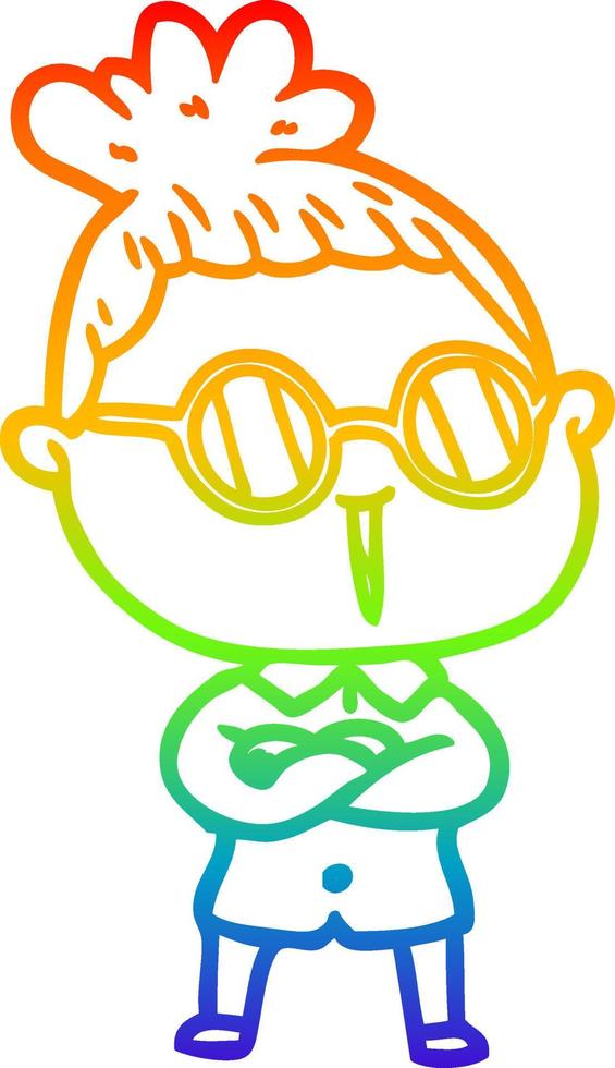 dibujo de línea de gradiente de arco iris mujer de dibujos animados con gafas vector