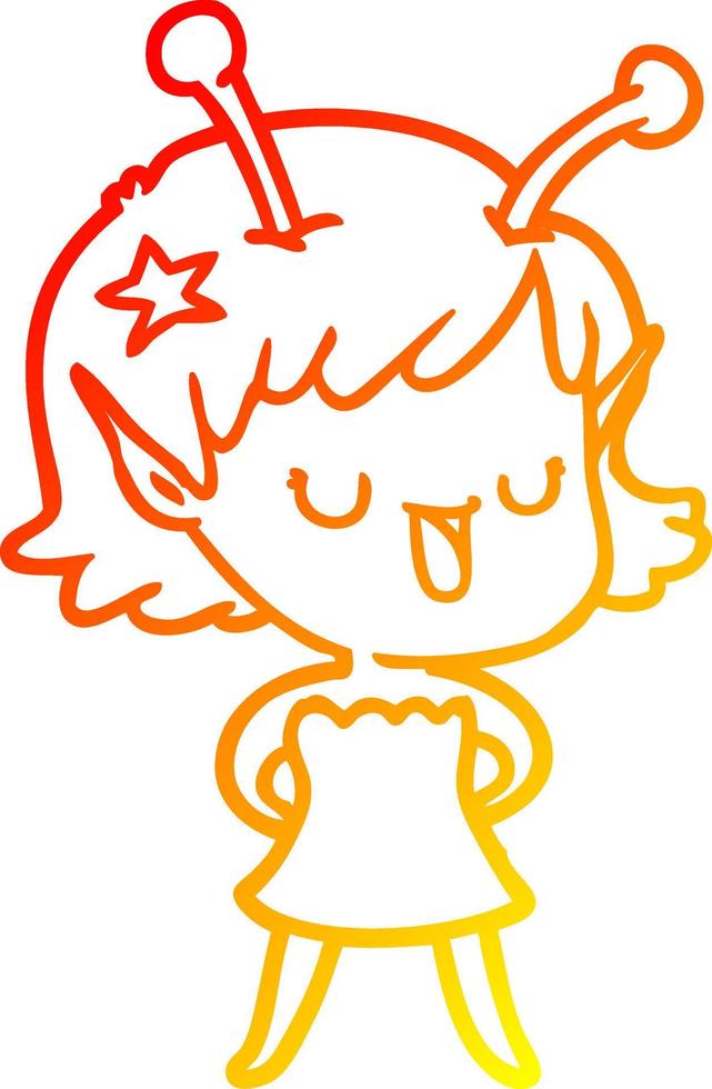 warm gradient line drawing happy alien girl cartoon vector