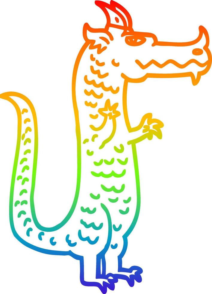 rainbow gradient line drawing cartoon magical dragon vector