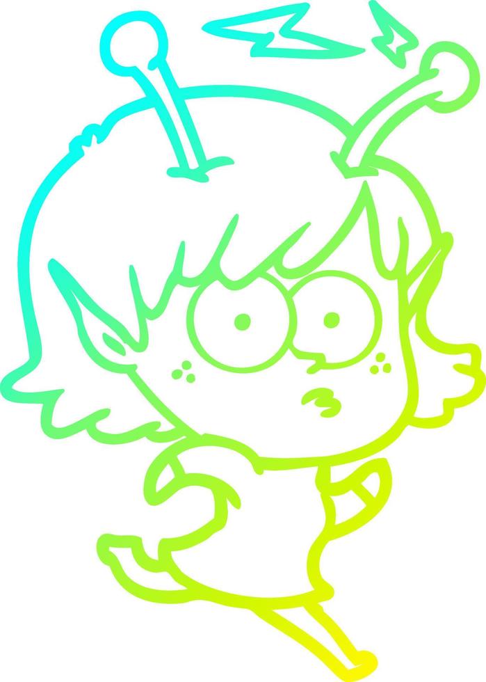 cold gradient line drawing cartoon alien girl vector