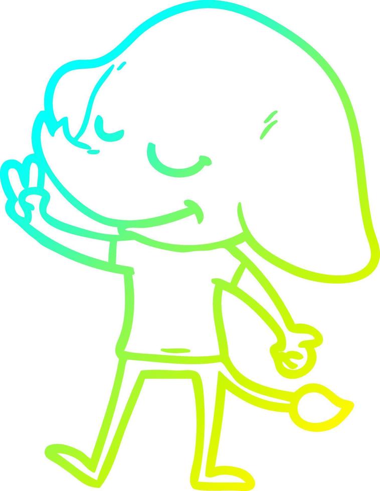 cold gradient line drawing cartoon smiling elephant vector