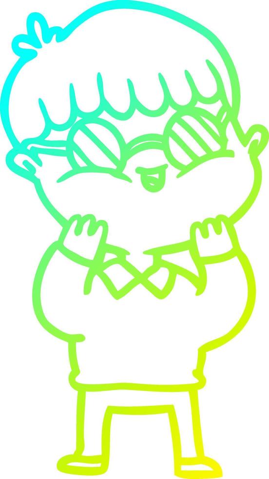 cold gradient line drawing cartoon boy wearing spectacles vector