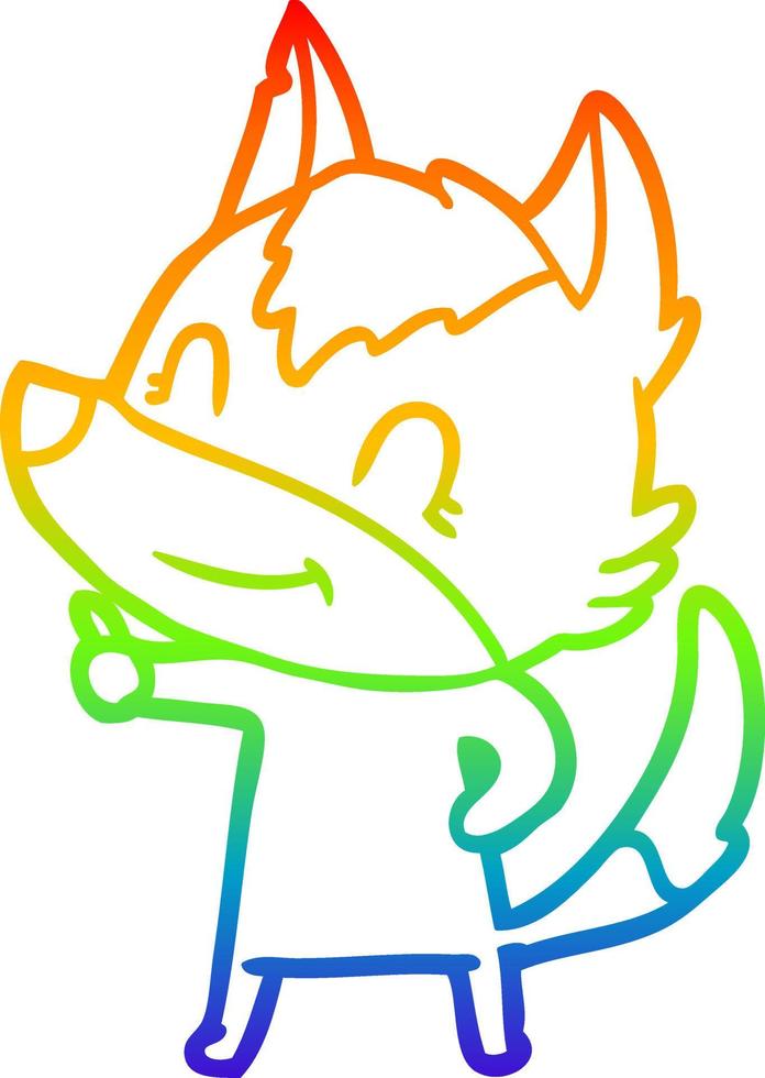 rainbow gradient line drawing friendly cartoon wolf vector