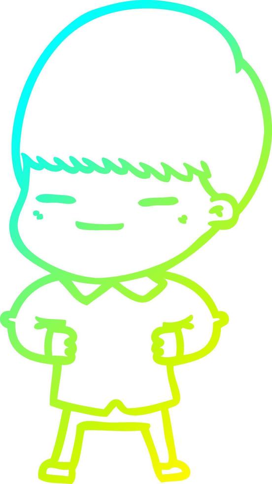 cold gradient line drawing cartoon smug boy vector