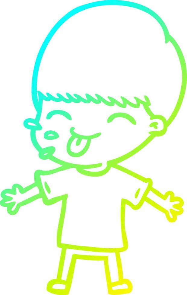 cold gradient line drawing cartoon boy sticking out tongue vector