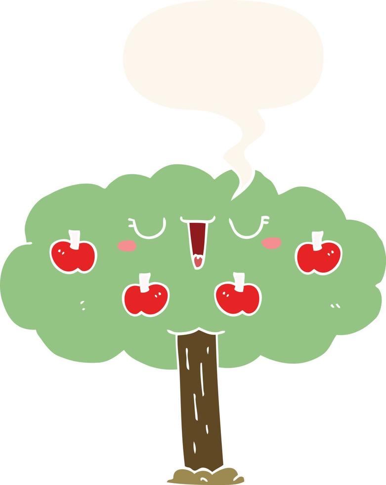 cartoon apple tree and speech bubble in retro style vector