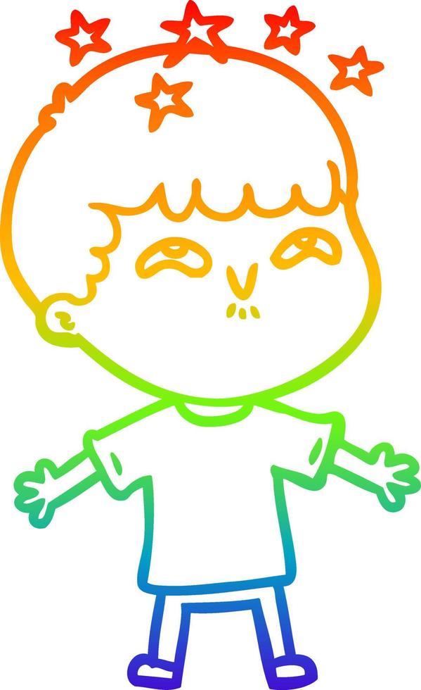 rainbow gradient line drawing cartoon amazed boy vector