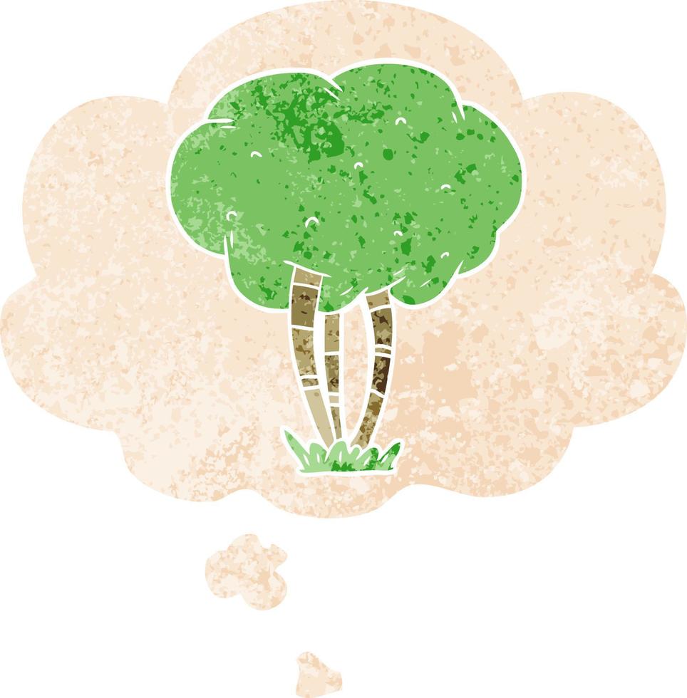 cartoon tree and thought bubble in retro textured style vector