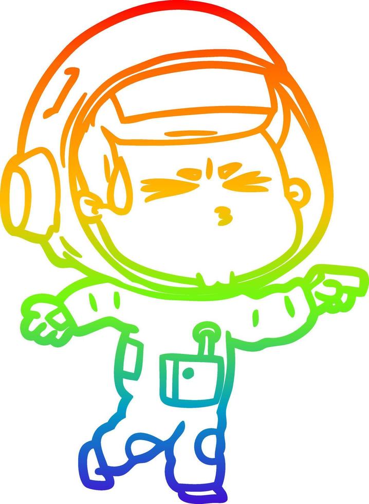 dibujo de línea de gradiente de arco iris astronauta estresado de dibujos animados vector