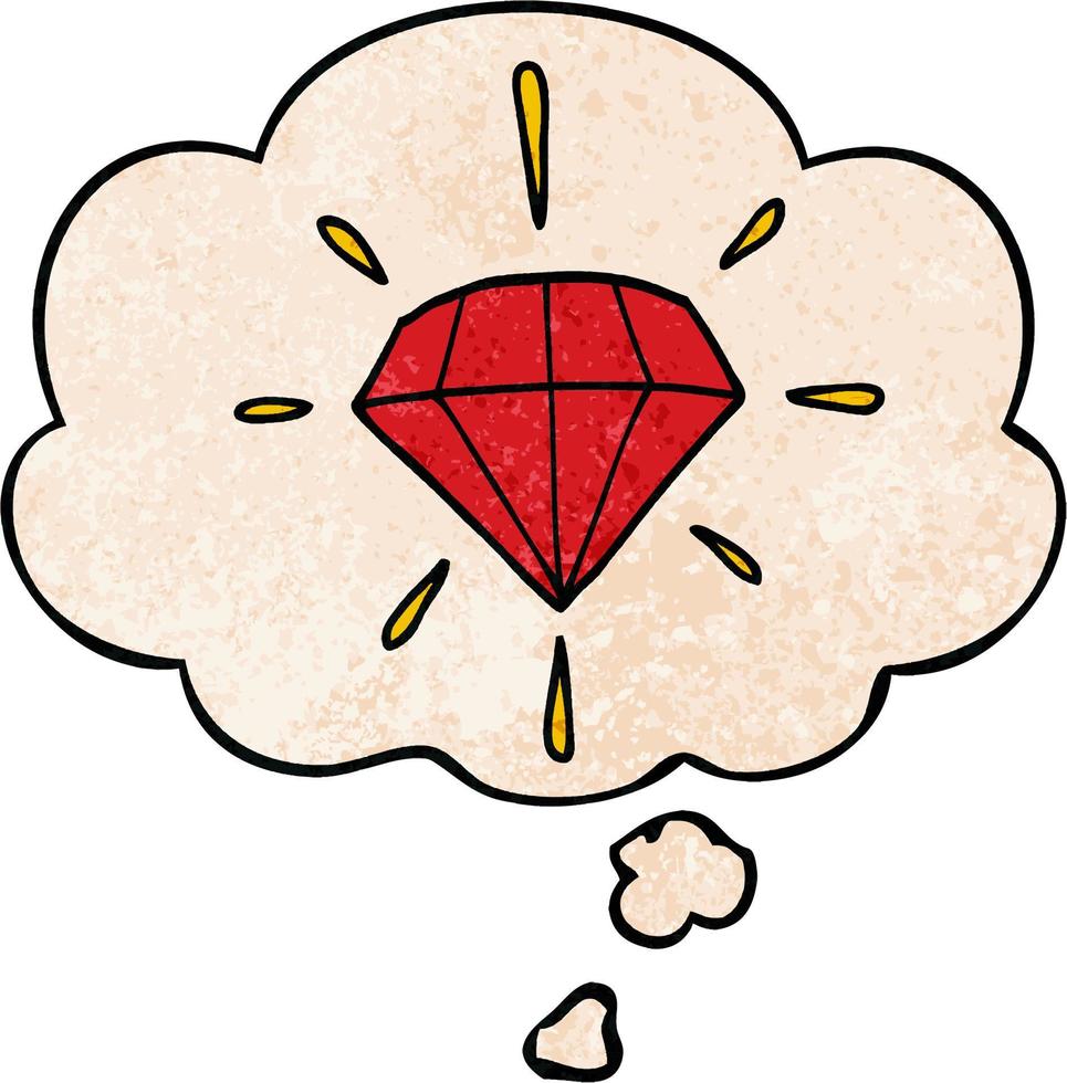 cartoon tattoo diamond and thought bubble in grunge texture pattern style vector