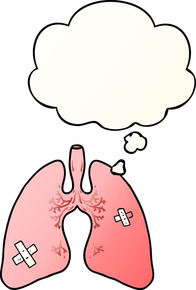 pulmones de dibujos animados y burbujas de pensamiento en estilo degradado suave vector