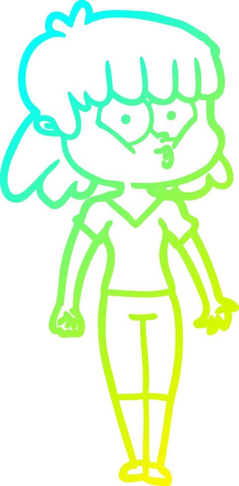 cold gradient line drawing cartoon whistling girl vector
