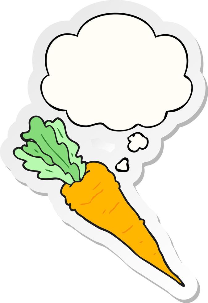 cartoon carrot and thought bubble as a printed sticker vector