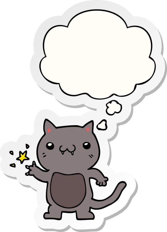 cartoon cat scratching and thought bubble as a printed sticker vector