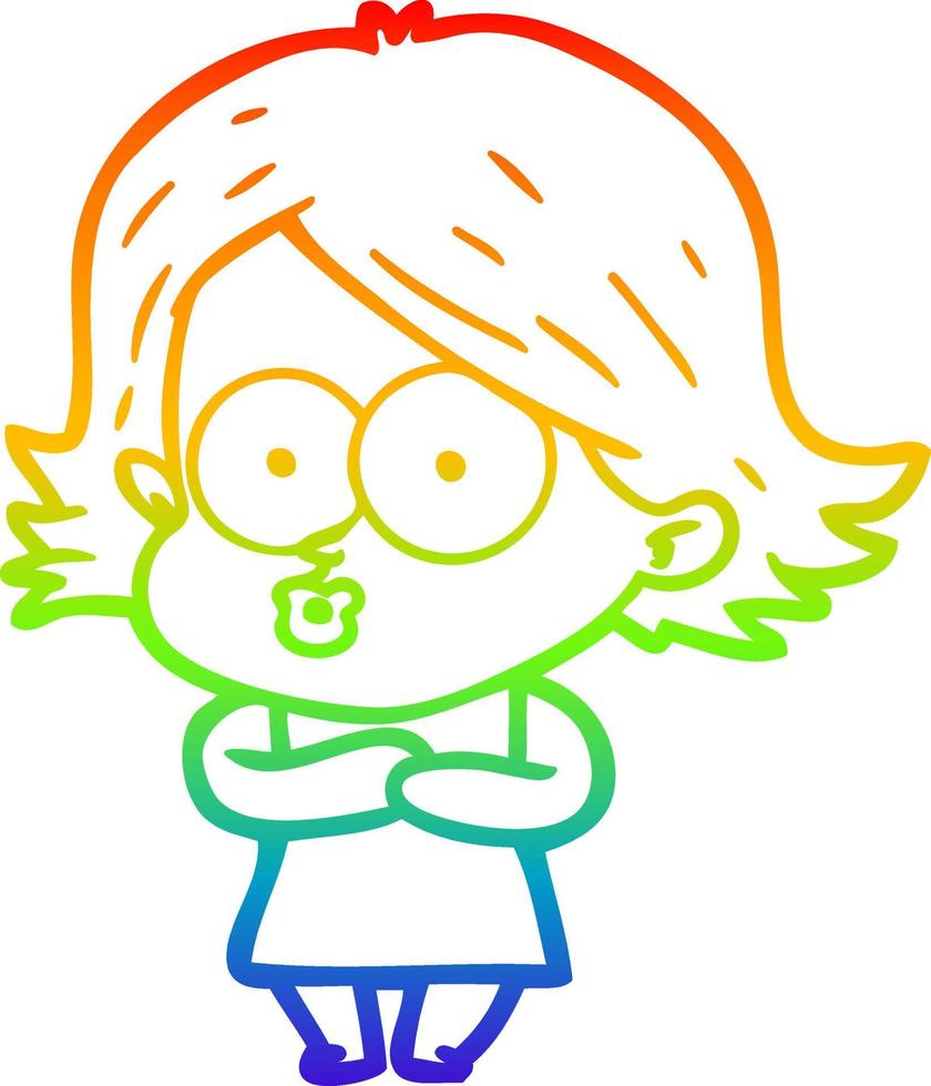 rainbow gradient line drawing cartoon girl pouting vector