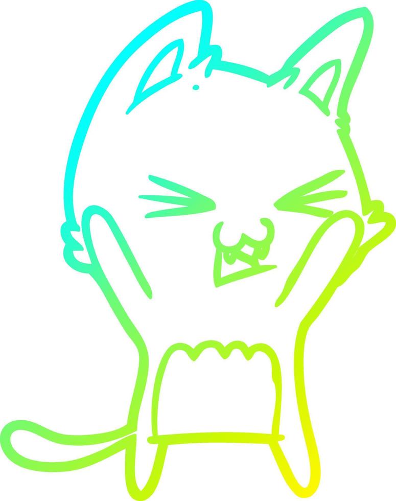 cold gradient line drawing cartoon cat hissing vector
