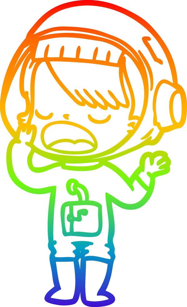 rainbow gradient line drawing cartoon astronaut girl yawning vector