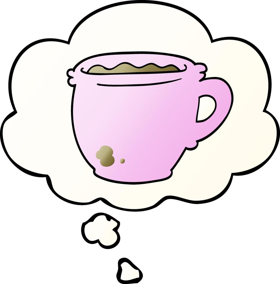 cartoon hot cup of coffee and thought bubble in smooth gradient style vector