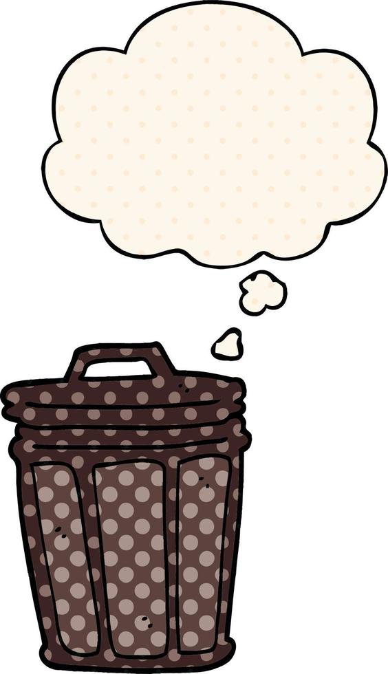 cartoon trash can and thought bubble in comic book style vector