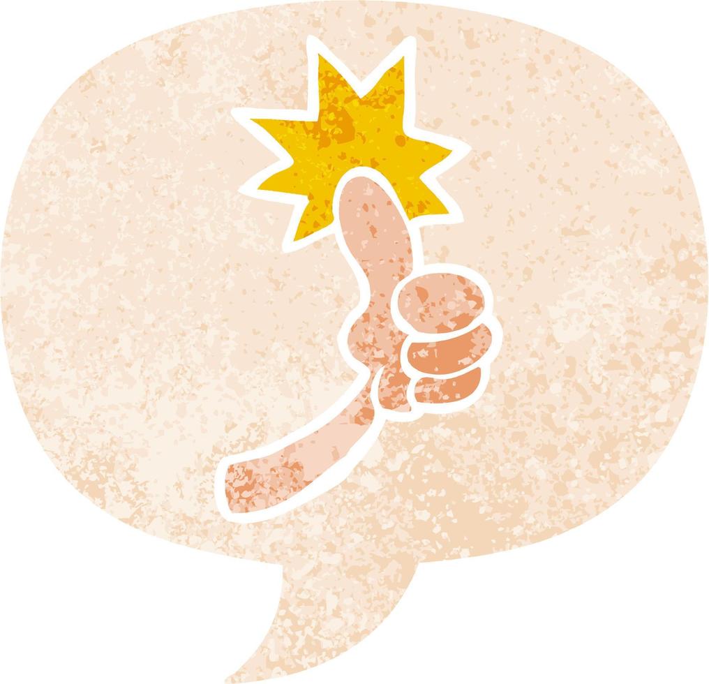 cartoon thumbs up sign and speech bubble in retro textured style vector