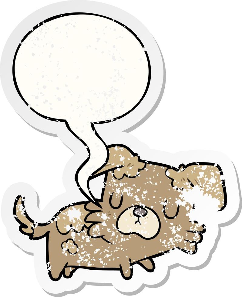 cartoon little dog and speech bubble distressed sticker vector