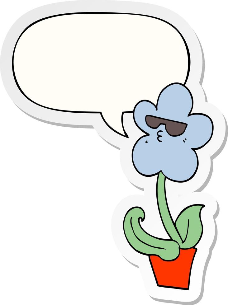 cool cartoon flower and speech bubble sticker vector