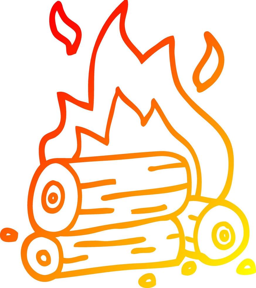 warm gradient line drawing cartoon burning logs vector